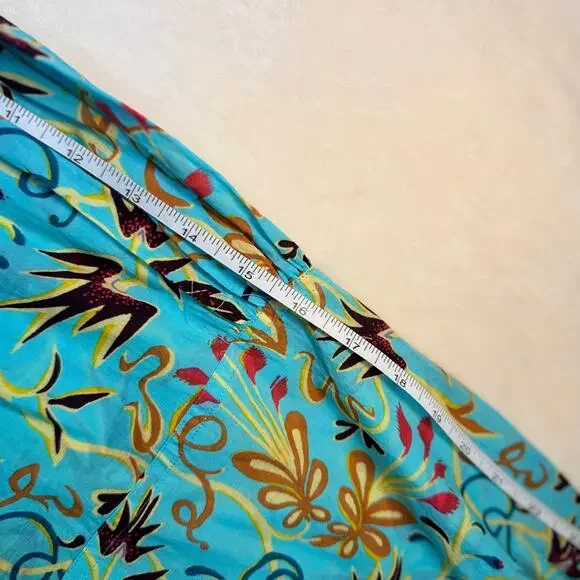 A.L.C. Capri Grotto Turquoise Blouse Aqua Floral Cotton Women’s 12 Boho Resort - Picture 11 of 16